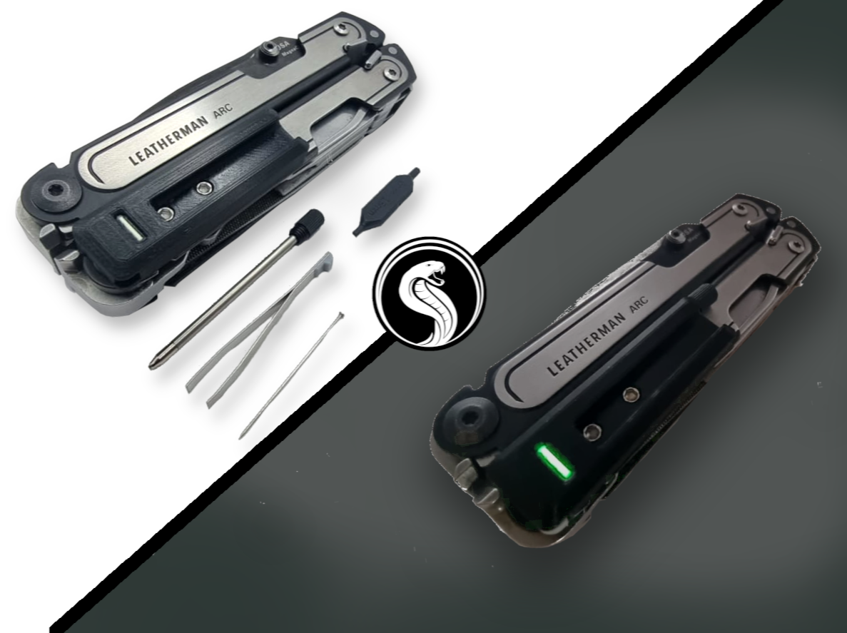 Bit Holder with Pen, Tweezers and Needle for Leatherman Arc,  FREE P2, P4 "Tritium design" - Everyone needs a Pen!
