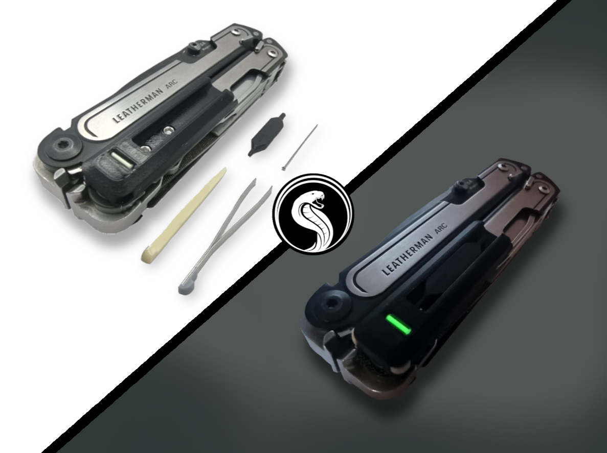 Leatherman Arc - Bit Holder with Tweezers and Toothpic V2.0 - Tritium Insert - Cover The Pocket Clip Holes