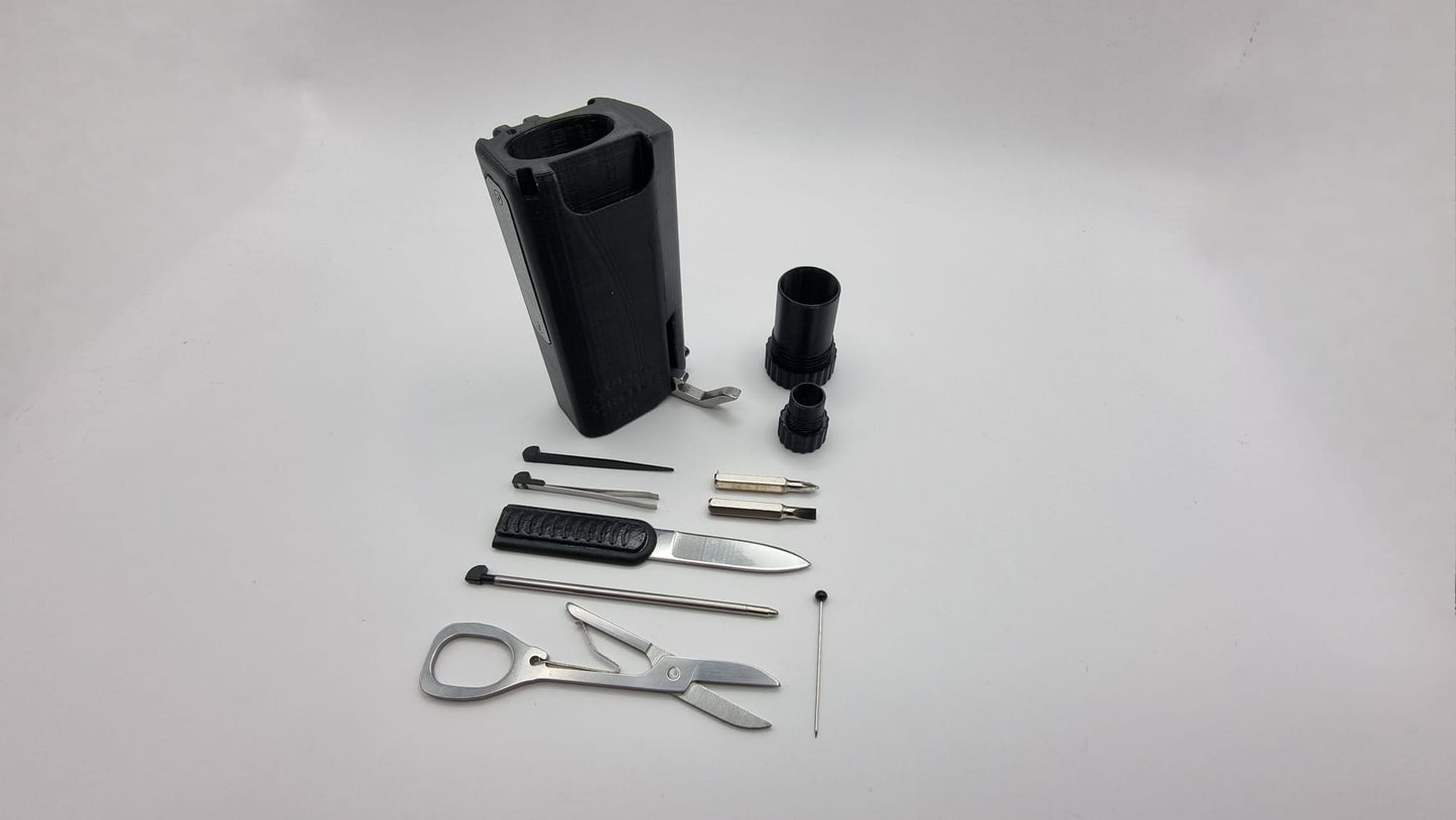 Lighter Case MultiTool - Fire Friend Delux - Pen, Scissors, Knife, Tweezers, Screwdriver, Bottle Opener, Toothpick, Storage, Waterproof.