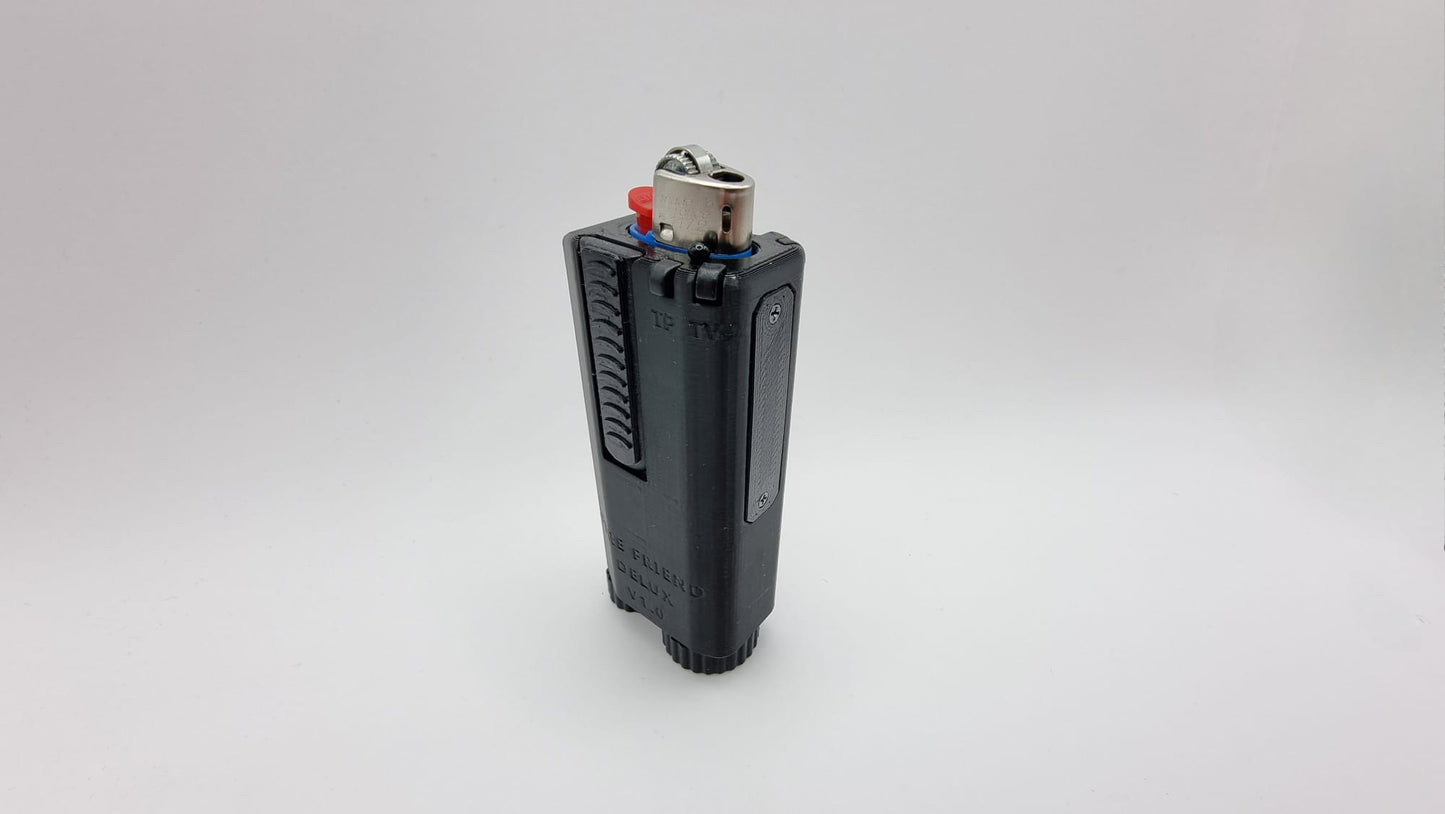 Lighter Case MultiTool - Fire Friend Delux - Pen, Scissors, Knife, Tweezers, Screwdriver, Bottle Opener, Toothpick, Storage, Waterproof.