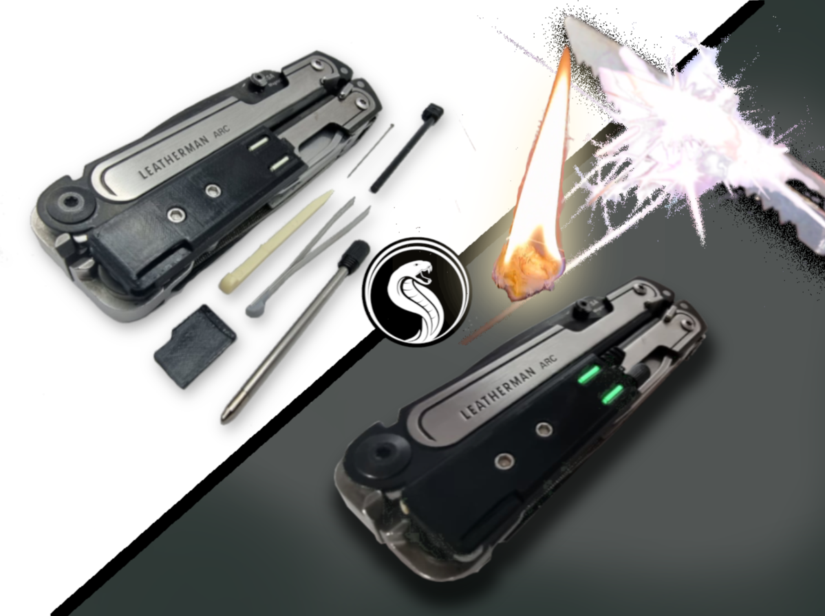 Ferro Rod, Pen, Micro SD Card Holder, Tweezers, Toothpick and needle for Leatherman Arc, FREE P2, P4 "Tritium design" - The Prepper