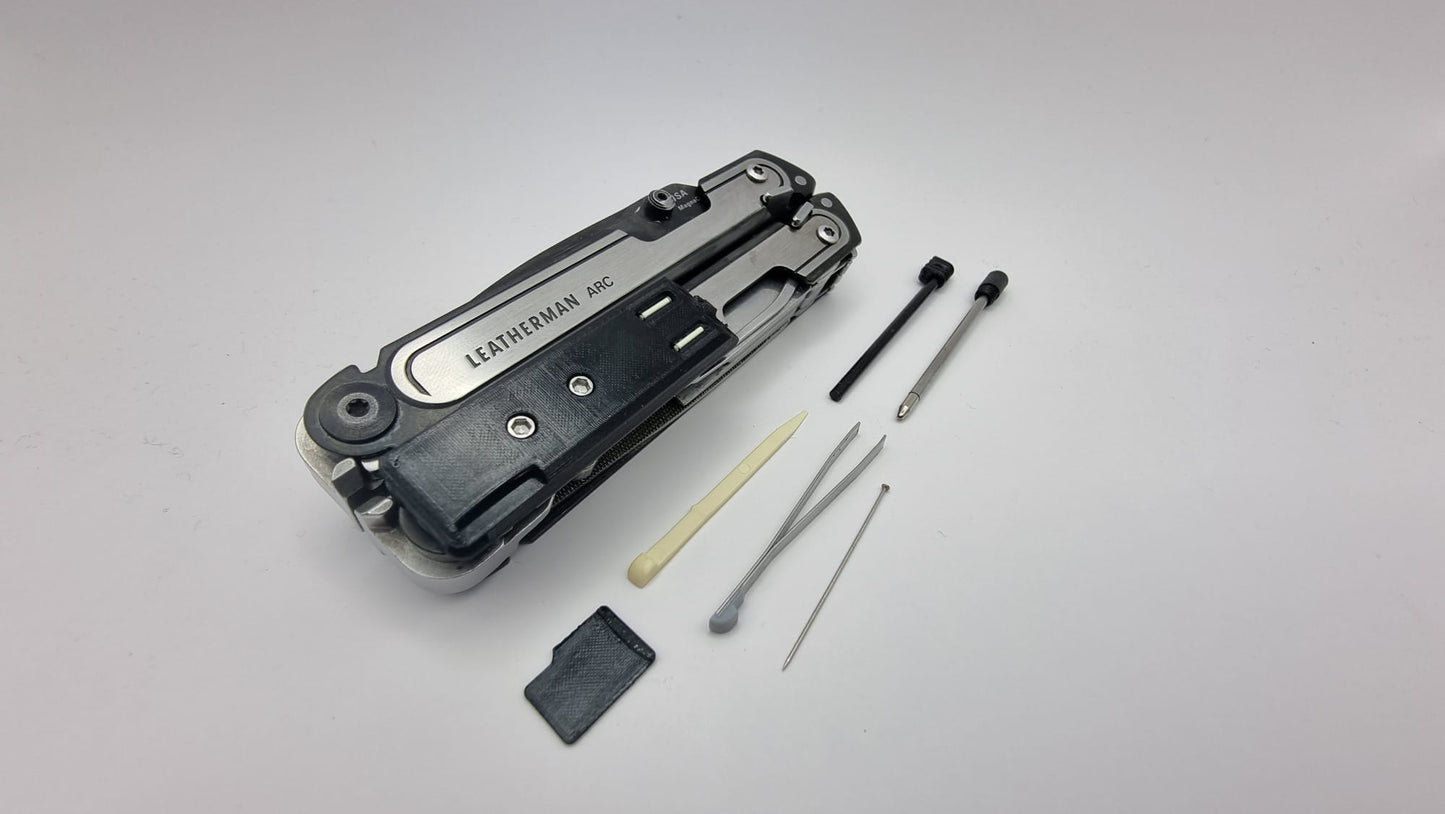 Ferro Rod, Pen, Micro SD Card Holder, Tweezers, Toothpick and needle for Leatherman Arc, FREE P2, P4 "Tritium design" - The Prepper