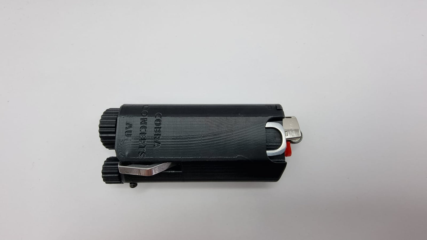 Lighter Case MultiTool - Fire Friend Delux - Pen, Scissors, Knife, Tweezers, Screwdriver, Bottle Opener, Toothpick, Storage, Waterproof.